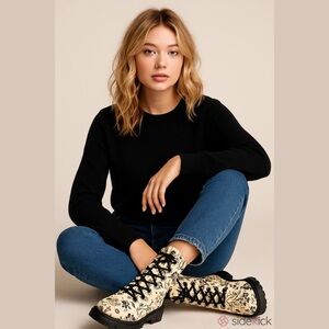 Women’s Sanctuary Mode Floral Leather Ankle Boots in Buttercream, Size 8.5.